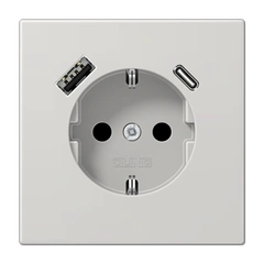 Розетка з з/к та USB тип A + USB тип C, JUNG LS1520-15CALG світло-сірий