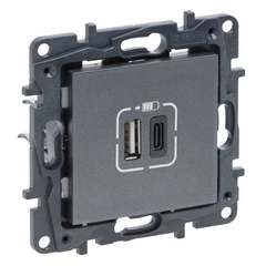 Розетка USB Тип А+C 12Вт+15Вт 5 В Legrand NILOE STEP 863440 колір сталь