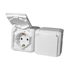 Розетка с заземлением, двойная IP44 Forix™ 782374, цвет белый