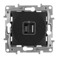 Розетка з двома USB-роз'ємами тип A+ тип C 240V/5V 3000мА Legrand Etika 672636, колір антрацит
