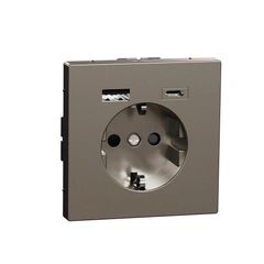Розетка з/к (16А) та USB A+C (3A) Merten D-Life, Нержавіюча сталь