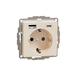 Розетка із з/к та підвійною USB-зарядкою, 3 А, тип А+С, Merten SM MTN2367-0344, колір бежевий