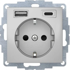 Розетка c з/до 16А/250В + 2хUSB A-С /3A Berker S.1 алюміній