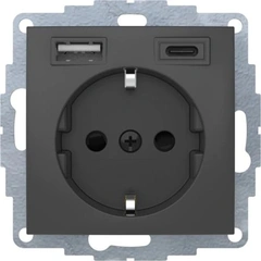 Розетка c з/до 16А/250В + 2хUSB A-С /3A Berker S.1 антрацит