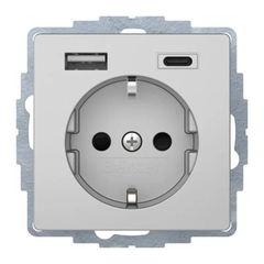 Розетка с током до 16 А/250 В + 2 х USB A-C / 3 А Berker Qx, алюминий
