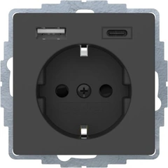Розетка c з/до 16А/250В + 2хUSB A-С /3A Berker Qx антрацит