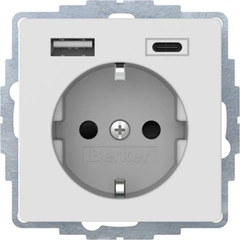 Розетка c з/до 16А/250В + 2хUSB A-С /3A Berker Qx підлога білизна
