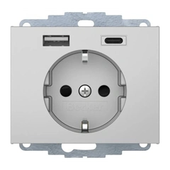 Розетка c з/до 16А/250В + 2хUSB A-С /3A Berker K.5 алюміній-лак