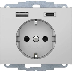 Розетка c з/до 16А/250В + 2хUSB A-С /3A Berker K.5 алюміній-лак