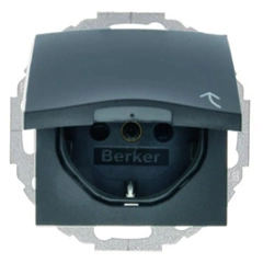 Розетка электрическая Berker для коллекций S.1/B.3/B.7 GLAS, цвет «антрацит, матовый», 47441606