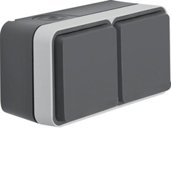 Розетка с/у двойная горизонтальная IP55, серый, 16А/250В W.1