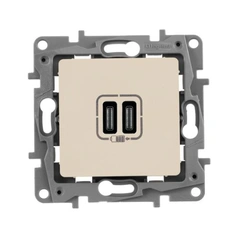 Розетка з двома USB-роз'ємами тип C + тип C 240V/5V 3000мА Legrand Etika 672335, колір слонова кістка