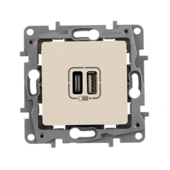 Розетка з двома USB-роз'ємами тип A+ тип C 240V/5V 3000мА Legrand Etika 672336, колір слонова кістка