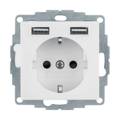 Розетка із з/к 16А/250В + 2хUSB/2.4A, підлог.білизна-matt S.1