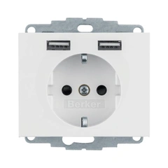 Розетка із з/к 16А/250В + 2хUSB/2.4A, пол.білизна K.1