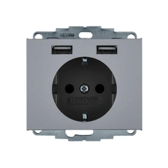 Розетка с ж/к 16А/250В + 2хUSB/2.4A, алюминий-лак K.5