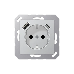 Розетка SCHUKO USB тип AC, JUNG A1520-15CAAL, цвет алюминий