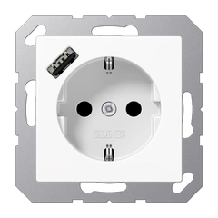 Розетка SCHUKO USB тип A, JUNG A1520-18AWW, цвет белый