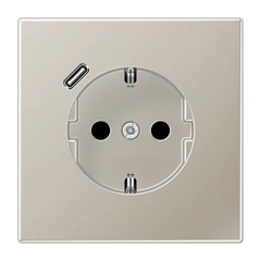 Розетка с ж/к защитными шторками и USB тип С (быстрая зарядка) JUNG ES 1520-18 C нержавеющая сталь