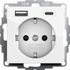 Розетка с защитой и USB Тип A/C, System 55 Gira 245903 белый глянцевый