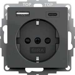 Розетка с защитой и USB Тип A/C, System 55 Gira 245928 антрацит