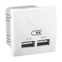 Розетка 2хUSB-выход для зарядки 2-модуля. Unica белый MGU3.418.18