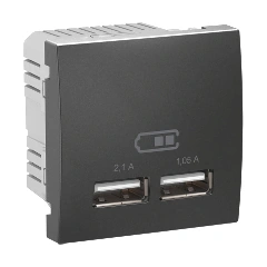 Розетка 2хUSB-выход для зарядки 2-модуля. Unica графит MGU3.418.12