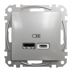 USB розетка тип A+C 2,4A SE Sedna Design SDD113402 алюміній