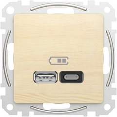 USB розетка тип A+C (45 Вт) SE Sedna Elements SDD180404 береза