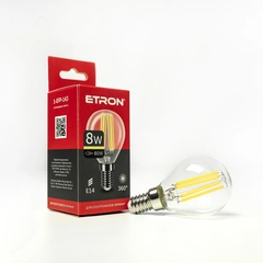 LED лампа ETRON Filament 1-EFP-143 G45 E14 8W 3000K прозрачная