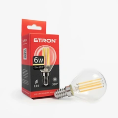 LED лампа ETRON Filament 1-EFP-151 G45 E14 6W 3000K прозрачная