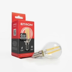 LED лампа ETRON Filament 1-EFP-152 G45 E14 6W 4200K прозрачная