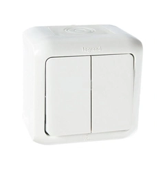 Выключатель накладной IP44 2-клавишный, Forix™ 782362, цвет белый