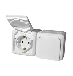 Розетка с заземлением, двойная IP44 Forix™ 782374, цвет белый