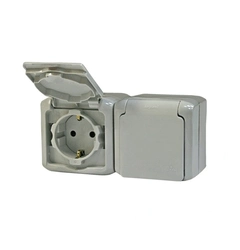 Розетка с заземлением, двойная IP44 Forix™ 782394, цвет серый