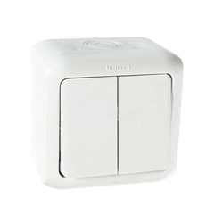 Переключатель накладной 2-клавишный IP44, Forix™ 782361, цвет белый