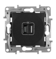 Розетка з двома USB-роз'ємами тип A+ тип C 240V/5V 3000мА Legrand Etika 672636, колір антрацит