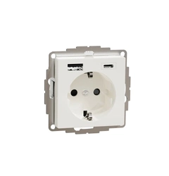 Розетка с двойной USB-зарядкой, 3 А, тип A+C, Merten SM MTN2367-0319, цвет полярно белый