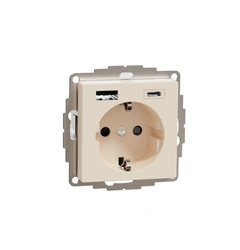 Розетка с двойной USB-зарядкой, тип А+С, Merten SM MTN2367-0344, цвет бежевый