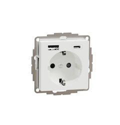 Розетка с двойной USB-зарядкой, 3 А, тип A+C, Merten SM MTN2367-0325, цвет активный белый