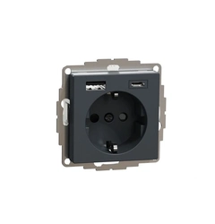 Розетка с двойной USB-зарядкой, тип А+С, Merten SM MTN2367-0414, цвет антрацит
