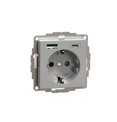 Розетка с двойной USB-зарядкой, 3 А, тип A+C, Merten SM MTN2367-0460, цвет алюминий