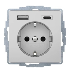 Розетка с током до 16 А/250 В + 2 х USB A-C / 3 А Berker Qx, алюминий