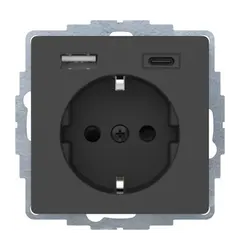 Розетка с током до 16 А/250 В + 2 х USB A-C / 3 А Berker Qx, антрацит