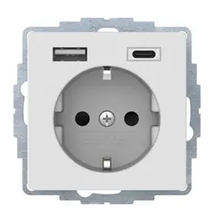 Розетка с током до 16 А/250 В + 2 х USB A-C / 3 А Berker Qx, напольная, белого цвета