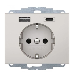 Розетка c з/до 16А/250В + 2хUSB A-С /3A Berker K.5 нерж.сталь-лак