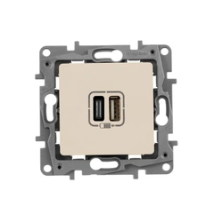 Розетка з двома USB-роз'ємами тип A+ тип C 240V/5V 3000мА Legrand Etika 672336, колір слонова кістка