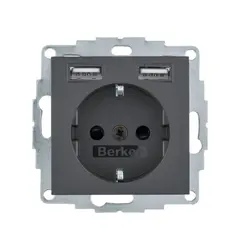 Розетка із з/к 16А/250В + 2хUSB/2.4A, антрацит S.1