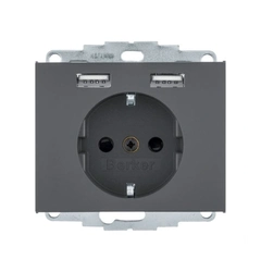 Розетка із з/к 16А/250В + 2хUSB/2.4A, антрацит K.1