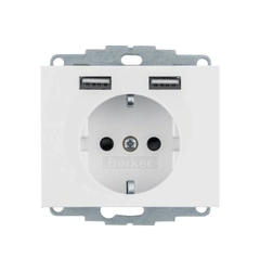 Розетка із з/к 16А/250В + 2хUSB/2.4A, пол.білизна K.1